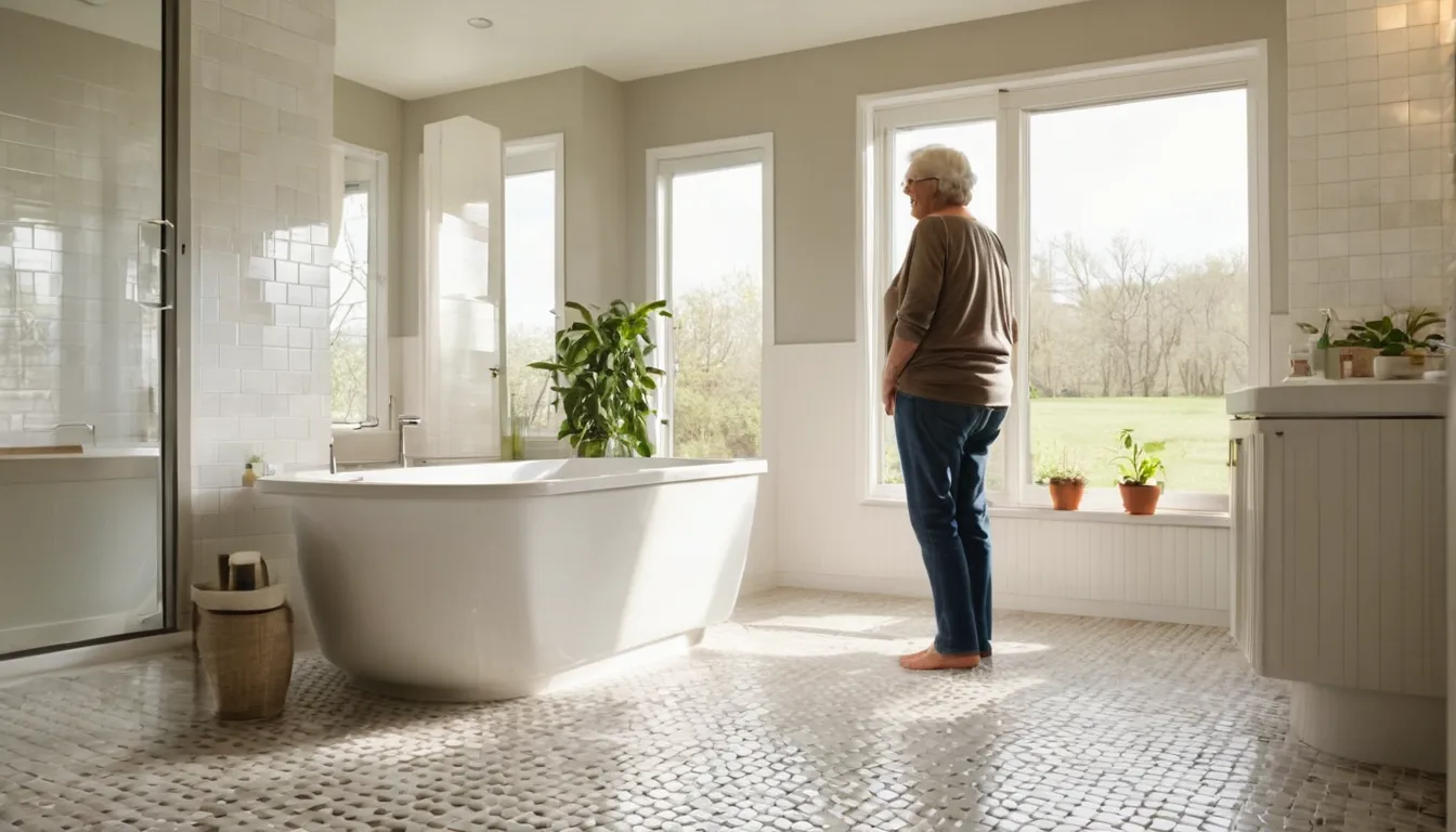 A smiling homeowner stepping into a bright walk-in tub in a Whittier home